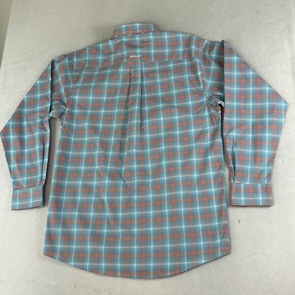 Ariat Button Up Shirt Men's M Naragon LS Stretch Orange Blue Plaid Classic NWT - Picture 14 of 15